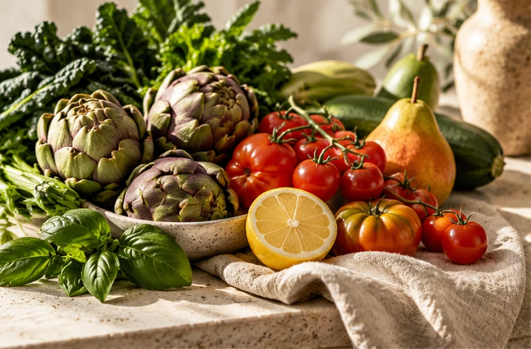 Verdure fresche e ingredienti mediterranei